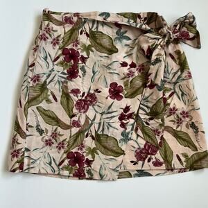MAISON D’AMELIE floral print linen mini skirt side tie women's XS
